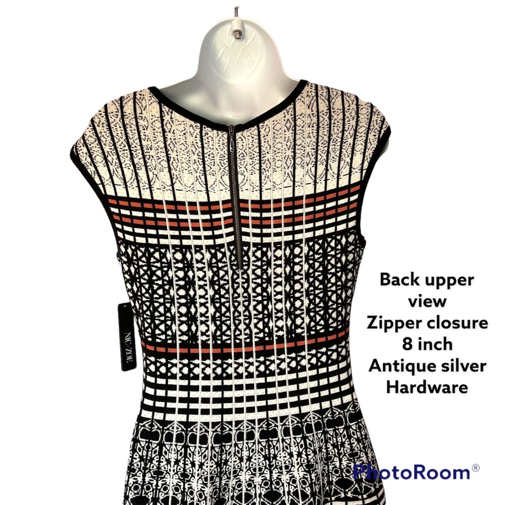Nic + Zoe Bkack white orange sleeveless midi dress cotton blend zip back Small - Picture 7 of 11